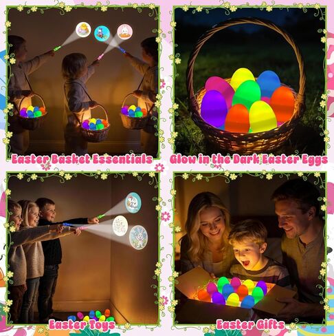 Easter Basket Stuffers Essentials for Teens Kids, 12Pcs Prefilled Easter Eggs with Finger Lights Toys, Easter Egg Fillers for Boys Girls, Classroom Treasure Box, Glow in the Dark Hunt Party Favors in Saudi Arabia