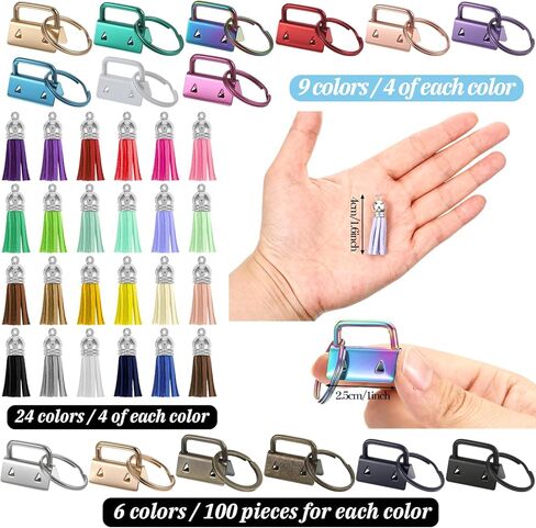 192 Pcs Key Fob Hardware Set Including 96 Key Fob Hardware 96 Tassels, Colorful 1'' Keychain Hardware 1.6'' Tassels Bulk Charms for Wristlet, Crafts, Lanyard, Key Chain Making Supplies in Saudi Arabia
