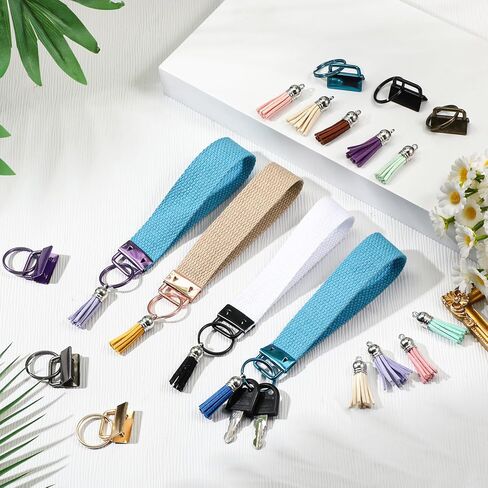 192 Pcs Key Fob Hardware Set Including 96 Key Fob Hardware 96 Tassels, Colorful 1'' Keychain Hardware 1.6'' Tassels Bulk Charms for Wristlet, Crafts, Lanyard, Key Chain Making Supplies in Saudi Arabia