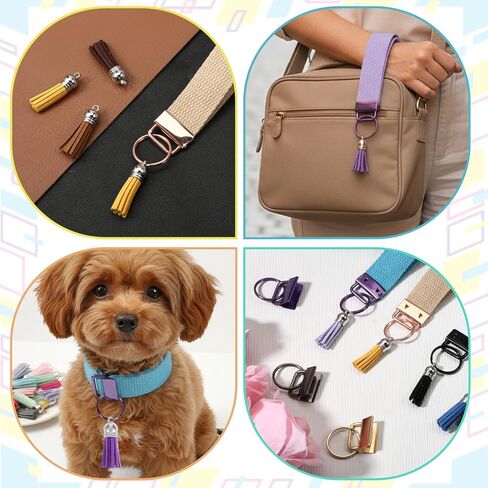 192 Pcs Key Fob Hardware Set Including 96 Key Fob Hardware 96 Tassels, Colorful 1'' Keychain Hardware 1.6'' Tassels Bulk Charms for Wristlet, Crafts, Lanyard, Key Chain Making Supplies in Saudi Arabia