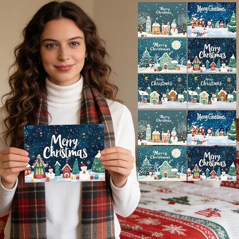 10 Pack Christmas Greeting Card Set, Holiday Thank You Note Cards Single Side Printed Back Blank Message Writing Cards in Saudi Arabia