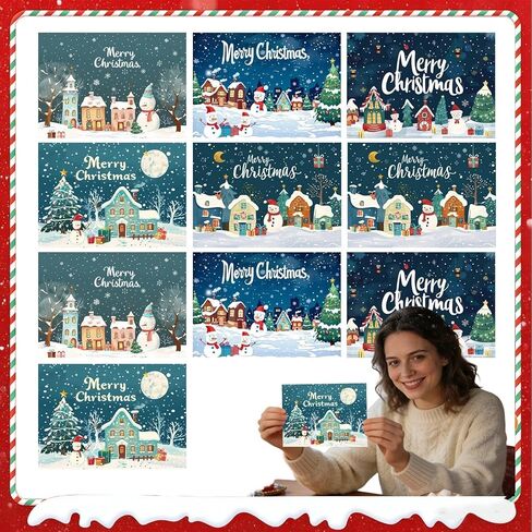 10 Pack Christmas Greeting Card Set, Holiday Thank You Note Cards Single Side Printed Back Blank Message Writing Cards in Saudi Arabia