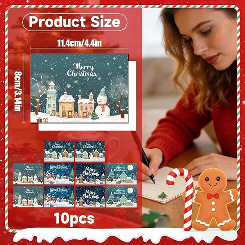10 Pack Christmas Greeting Card Set, Holiday Thank You Note Cards Single Side Printed Back Blank Message Writing Cards in Saudi Arabia