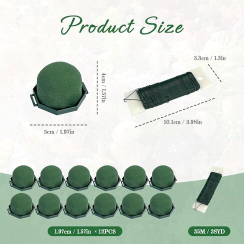 Flower Foam Holders, 12 Pcs Green Round Floral Foam with Adhesive & 38Yd Wire for Wine Bottle Arrangements, Wedding Centerpieces, DIY Fresh/Dried Artificial Flowers Decor in Kuwait