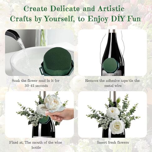 Flower Foam Holders, 12 Pcs Green Round Floral Foam with Adhesive & 38Yd Wire for Wine Bottle Arrangements, Wedding Centerpieces, DIY Fresh/Dried Artificial Flowers Decor in Kuwait