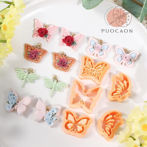 Puocaon Butterfly Polymer Clay Cutters - 8 Pcs Clay Cutters for Earrings Jewelry, Symmetrical Butterfly Embossed Design Dragonfly Spring Theme in Saudi Arabia
