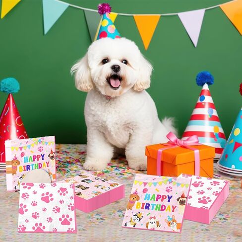 48Pcs Dog Napkins Pink Paw Print Napkins Disposable Paper Luncheon Napkin Puppy Party Supplies, Dog Themed Birthday Party Decorations in Kuwait