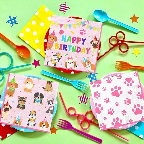 48Pcs Dog Napkins Pink Paw Print Napkins Disposable Paper Luncheon Napkin Puppy Party Supplies, Dog Themed Birthday Party Decorations in Kuwait