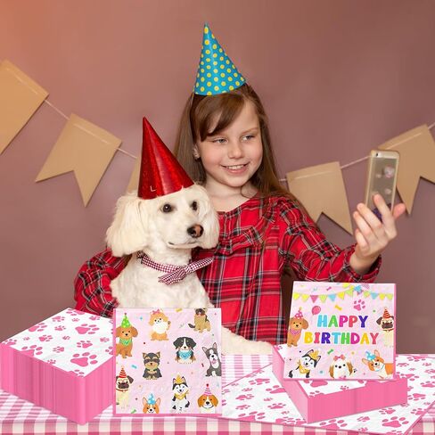 48Pcs Dog Napkins Pink Paw Print Napkins Disposable Paper Luncheon Napkin Puppy Party Supplies, Dog Themed Birthday Party Decorations in Kuwait