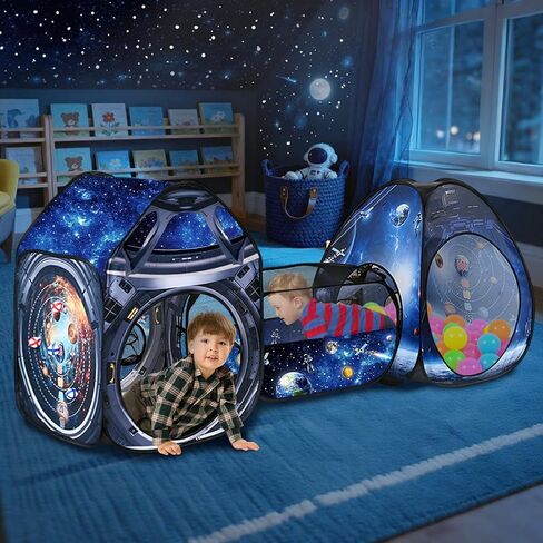 3 Pcs Galaxy Kid Play Tent Pop up Tent Play Tunnel Indoor and Outdoor Playhouse for Kid Beanbag Toss Game for Team Competition for boy with Tote Bag in Saudi Arabia