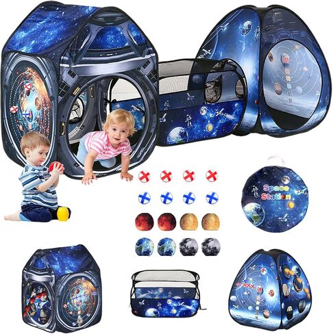 3 Pcs Galaxy Kid Play Tent Pop up Tent Play Tunnel Indoor and Outdoor Playhouse for Kid Beanbag Toss Game for Team Competition for boy with Tote Bag in Saudi Arabia