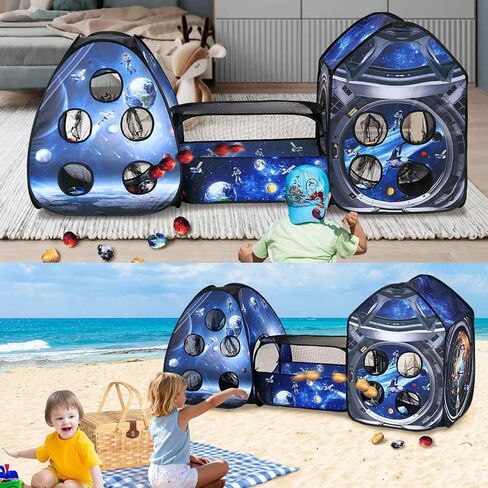 3 Pcs Galaxy Kid Play Tent Pop up Tent Play Tunnel Indoor and Outdoor Playhouse for Kid Beanbag Toss Game for Team Competition for boy with Tote Bag in Saudi Arabia
