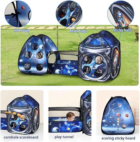 3 Pcs Galaxy Kid Play Tent Pop up Tent Play Tunnel Indoor and Outdoor Playhouse for Kid Beanbag Toss Game for Team Competition for boy with Tote Bag in Saudi Arabia