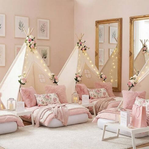 2 Pack Teepee Tent for Kids with Inflatable Airbed, Light, Indoor Toddler Sleepover Tents Children Room Tents for Slumber Party, Outdoor Kids Play Tent Play House for Girls & Boys in Saudi Arabia