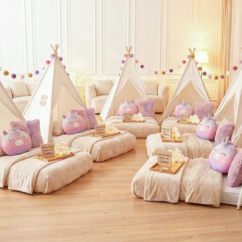 2 Pack Teepee Tent for Kids with Inflatable Airbed, Light, Indoor Toddler Sleepover Tents Children Room Tents for Slumber Party, Outdoor Kids Play Tent Play House for Girls & Boys in Saudi Arabia