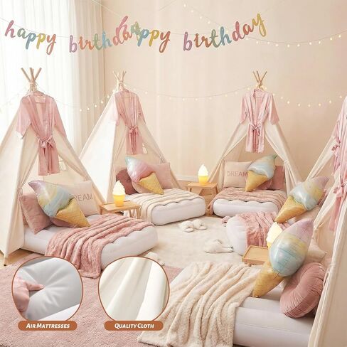 2 Pack Teepee Tent for Kids with Inflatable Airbed, Light, Indoor Toddler Sleepover Tents Children Room Tents for Slumber Party, Outdoor Kids Play Tent Play House for Girls & Boys in Saudi Arabia