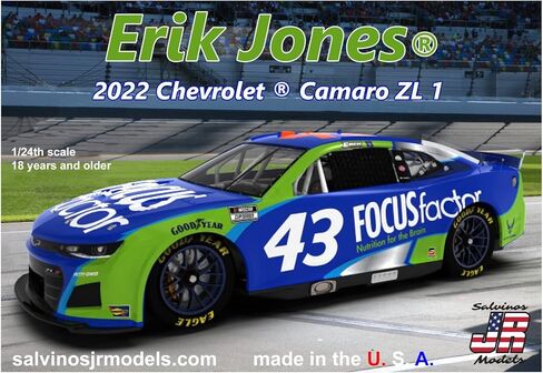 Salbinos J-R موديل 1/24 NASCAR 2022 Camaro ZL1 GMS Racing Eric Jones الراعي الرئيسي اللون البلاستيكي الموديل SJMPGC2022EJP مصبوب اللون in Kuwait