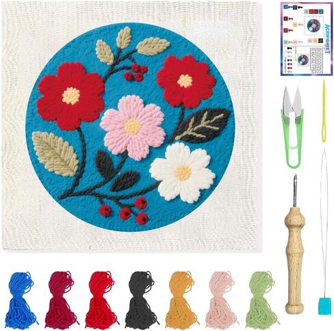 ACRNIGHEET Punch Needle Kits for Adults Beginners Include Instructions, Flowers Easy Punch Needle Embroidery Kit, Pre-Printed Pattern, Embroidery Hoop, Yarns, Needles, DIY Crafts Christmas Gifts Idea in Saudi Arabia