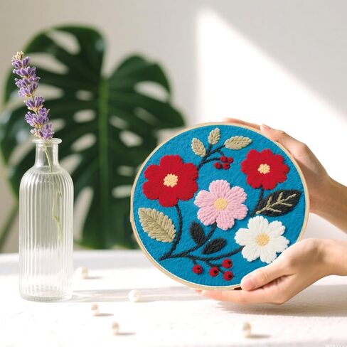 ACRNIGHEET Punch Needle Kits for Adults Beginners Include Instructions, Flowers Easy Punch Needle Embroidery Kit, Pre-Printed Pattern, Embroidery Hoop, Yarns, Needles, DIY Crafts Christmas Gifts Idea in Saudi Arabia