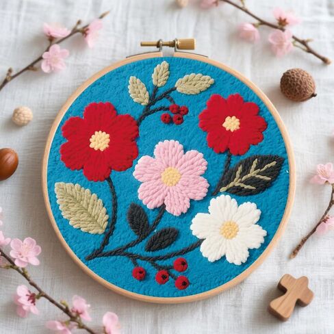 ACRNIGHEET Punch Needle Kits for Adults Beginners Include Instructions, Flowers Easy Punch Needle Embroidery Kit, Pre-Printed Pattern, Embroidery Hoop, Yarns, Needles, DIY Crafts Christmas Gifts Idea in Saudi Arabia