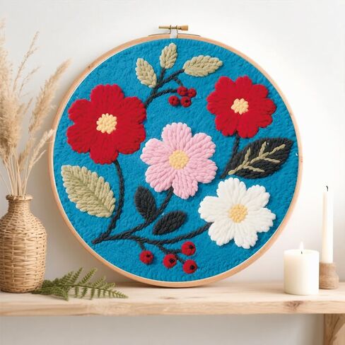 ACRNIGHEET Punch Needle Kits for Adults Beginners Include Instructions, Flowers Easy Punch Needle Embroidery Kit, Pre-Printed Pattern, Embroidery Hoop, Yarns, Needles, DIY Crafts Christmas Gifts Idea in Saudi Arabia