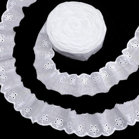 TIESOME 15 Yards Lace Trim, White Eyelet Floral Embroidery Ribbon Wavy Edge Ruffle Lace for Sewing Dresses Clothes Bags Home Decor(1.57 Inch Wide) in Saudi Arabia