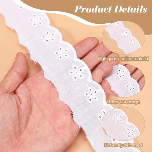 TIESOME 15 Yards Lace Trim, White Eyelet Floral Embroidery Ribbon Wavy Edge Ruffle Lace for Sewing Dresses Clothes Bags Home Decor(1.57 Inch Wide) in Saudi Arabia