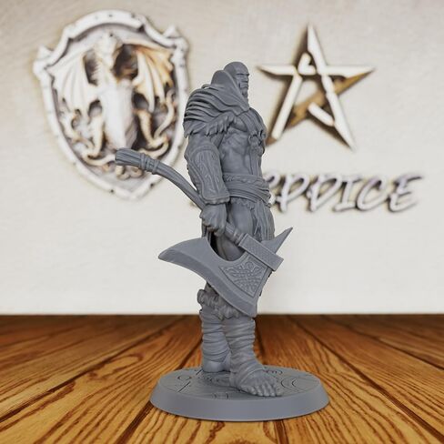 AUSPDICE Dungeons and Dragons Barbarian Axe Warrior Minis - DND Minis غير مصبوغ، تمثال لعبة RPG على الطاولة، هدية مثالية لألعاب تقمص الأدوار وعشاق المعرفة البربرية-AS407 in Kuwait