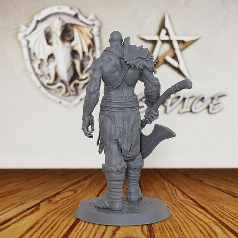 AUSPDICE Dungeons and Dragons Barbarian Axe Warrior Minis - DND Minis غير مصبوغ، تمثال لعبة RPG على الطاولة، هدية مثالية لألعاب تقمص الأدوار وعشاق المعرفة البربرية-AS407 in Kuwait