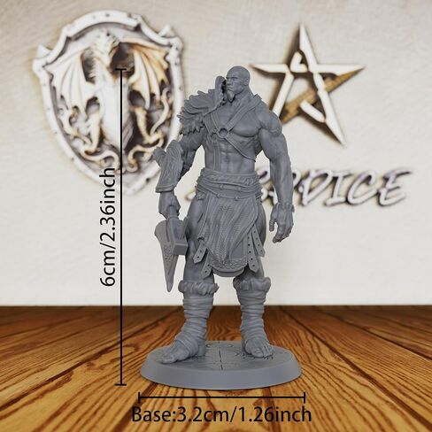 AUSPDICE Dungeons and Dragons Barbarian Axe Warrior Minis - DND Minis غير مصبوغ، تمثال لعبة RPG على الطاولة، هدية مثالية لألعاب تقمص الأدوار وعشاق المعرفة البربرية-AS407 in Kuwait