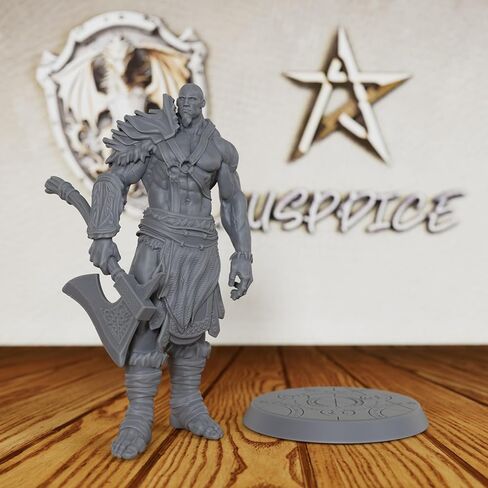 AUSPDICE Dungeons and Dragons Barbarian Axe Warrior Minis - DND Minis غير مصبوغ، تمثال لعبة RPG على الطاولة، هدية مثالية لألعاب تقمص الأدوار وعشاق المعرفة البربرية-AS407 in Kuwait