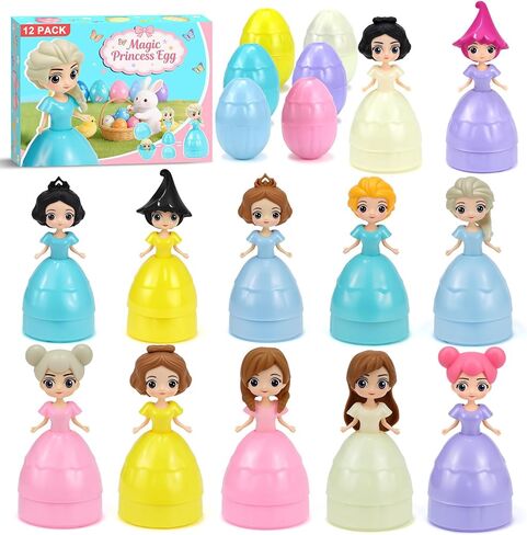 12PCS Pre Filled Easter Eggs Gifts for Kids with Transforms into Princess Toys Easter Basket Stuffers Easter Eggs Hunt Easter Party Favor Prize Classroom Rewards Toys for Girls in Saudi Arabia