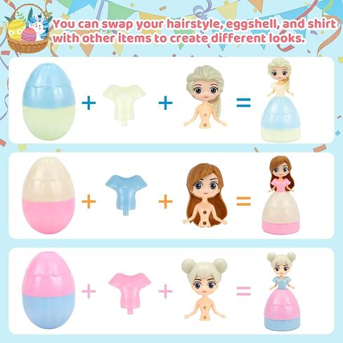 12PCS Pre Filled Easter Eggs Gifts for Kids with Transforms into Princess Toys Easter Basket Stuffers Easter Eggs Hunt Easter Party Favor Prize Classroom Rewards Toys for Girls in Saudi Arabia