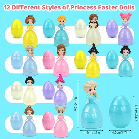 12PCS Pre Filled Easter Eggs Gifts for Kids with Transforms into Princess Toys Easter Basket Stuffers Easter Eggs Hunt Easter Party Favor Prize Classroom Rewards Toys for Girls in Saudi Arabia