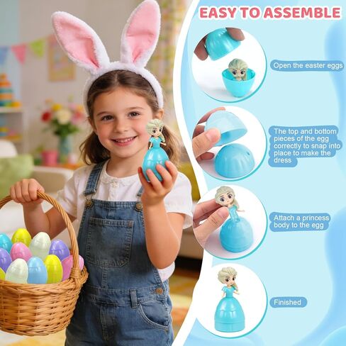 12PCS Pre Filled Easter Eggs Gifts for Kids with Transforms into Princess Toys Easter Basket Stuffers Easter Eggs Hunt Easter Party Favor Prize Classroom Rewards Toys for Girls in Saudi Arabia