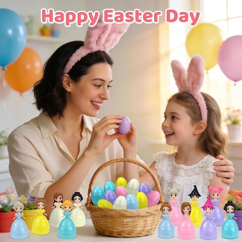 12PCS Pre Filled Easter Eggs Gifts for Kids with Transforms into Princess Toys Easter Basket Stuffers Easter Eggs Hunt Easter Party Favor Prize Classroom Rewards Toys for Girls in Saudi Arabia