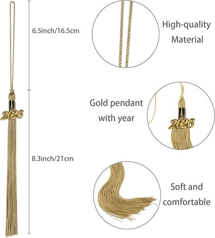 2026 Tassel Graduation with 2026 Gold Charm,Tassels for Graduations Cap, Tassel Suitable for Graduation Hat Decorations, Old Gold Tassels in Saudi Arabia