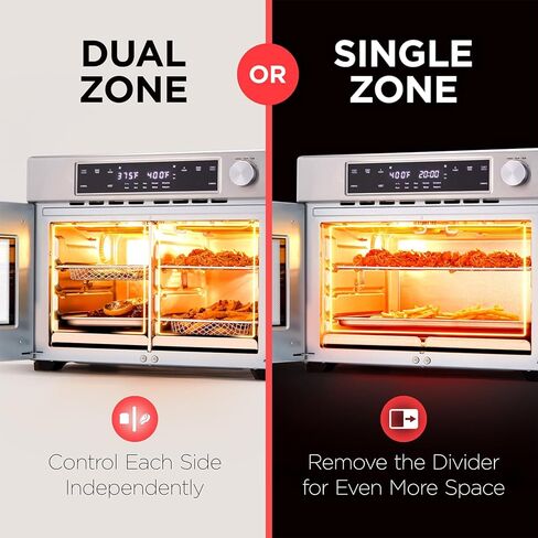 Ivation Dual Zone Air Fryer French Door Oven - 32 Quatity Convection Toaster Combo, 10-in-1 Multifunction Up to 450° - 1800W - Temperature Control, Timer - Stainless Steel - Dehydrate, Bake, Roast in Saudi Arabia