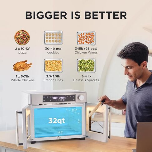 Ivation Dual Zone Air Fryer French Door Oven - 32 Quatity Convection Toaster Combo, 10-in-1 Multifunction Up to 450° - 1800W - Temperature Control, Timer - Stainless Steel - Dehydrate, Bake, Roast in Saudi Arabia