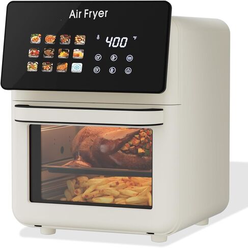 10L Large Xl Pro Air Fryer Oven With Grill Combo For Kitchen Countertop Use,12 in 1 Smart Convection Ovens,AirFryer With Glass View Window,Nonstick Basket,Fryer Liners,Removable Door-White in Kuwait