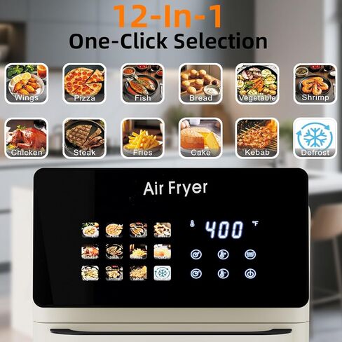 10L Large Xl Pro Air Fryer Oven With Grill Combo For Kitchen Countertop Use,12 in 1 Smart Convection Ovens,AirFryer With Glass View Window,Nonstick Basket,Fryer Liners,Removable Door-White in Kuwait