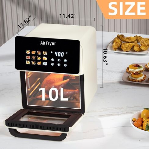 10L Large Xl Pro Air Fryer Oven With Grill Combo For Kitchen Countertop Use,12 in 1 Smart Convection Ovens,AirFryer With Glass View Window,Nonstick Basket,Fryer Liners,Removable Door-White in Kuwait