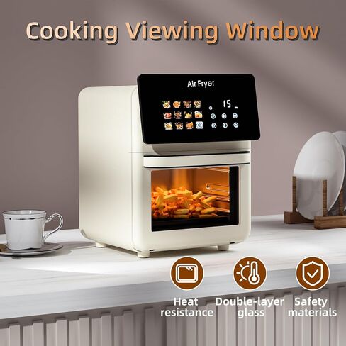 10L Large Xl Pro Air Fryer Oven With Grill Combo For Kitchen Countertop Use,12 in 1 Smart Convection Ovens,AirFryer With Glass View Window,Nonstick Basket,Fryer Liners,Removable Door-White in Kuwait