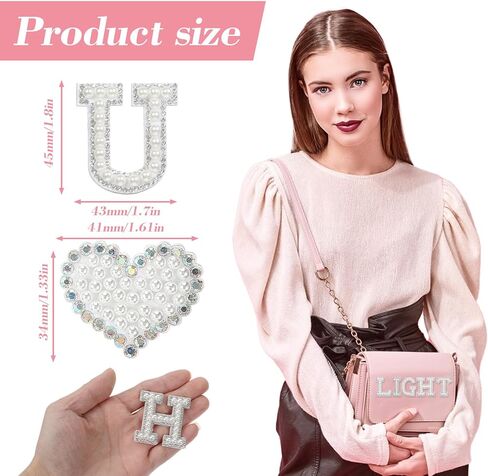 54 Pieces Self Adhesive Pearl Rhinestone Letter Patches A-Z Bling Rhinestone Letter Stickers Glitter Alphabet Appliques Sticker for DIY Clothes Bags Hats Phone Backpacks(White) in Kuwait