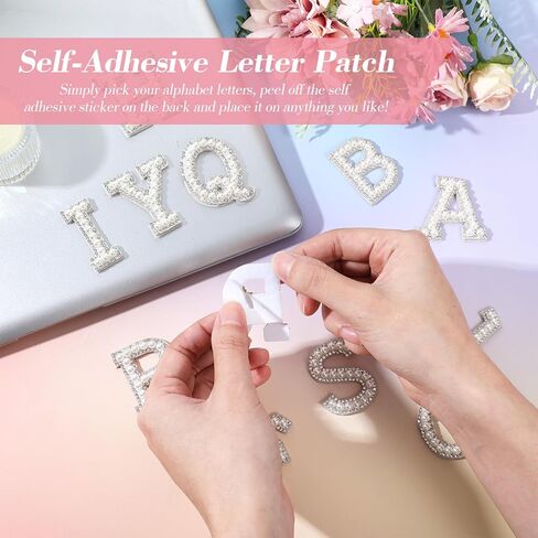 54 Pieces Self Adhesive Pearl Rhinestone Letter Patches A-Z Bling Rhinestone Letter Stickers Glitter Alphabet Appliques Sticker for DIY Clothes Bags Hats Phone Backpacks(White) in Kuwait