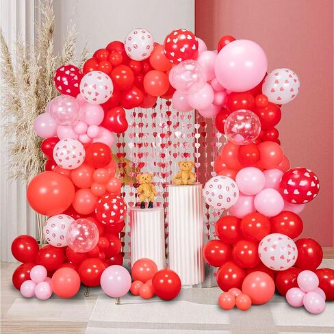 160pcs عيد الحب بالون القوس جارلاند عدة الأحمر والوردي قبلة القلب 3.2x6 أقدام خلفية الحب لعيد الأم الزفاف خطوبة عيد ميلاد زينة يوم الحزب in Kuwait
