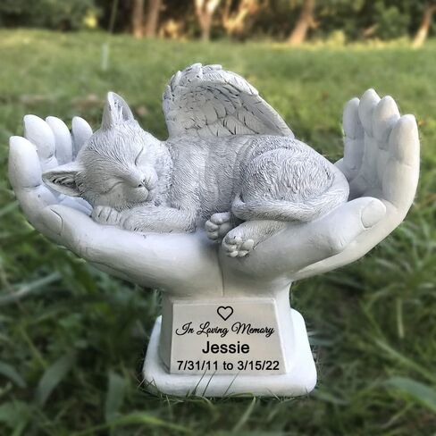 Personalized Memorial Cat Angel Tribute Statue with in God's Hands, Pet Cat Grave Marker Headstone Memorial Garden Stones-Customizable Name and Date… in Saudi Arabia