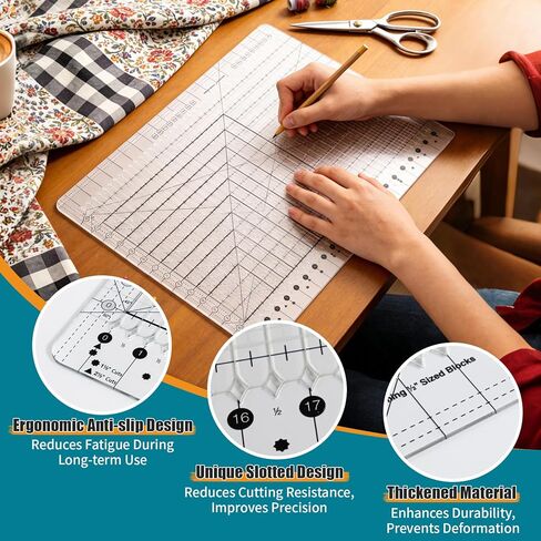 XL Slotted Quilting Ruler 17-3/4 x 22 - Non-Slip High Precision Acrylic Extra Large Quilting Template for Fabric Cutting Sewing Patchwork Crafting,Professional Quilting & Sewing Supplies in Saudi Arabia