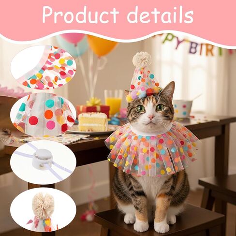 Cat Birthday Hat and Bandana, Cute Cat Party Costume Outfit Small Cats Kitten Party Hat Lace Bib Scarf for Birthday Celebrations Photograph in Kuwait