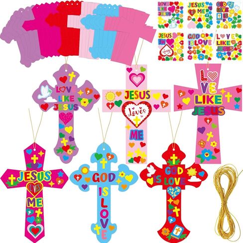 مجموعة Treasure Cove Valentine Crafts DIY مجموعة الحرف الدينية المتقاطعة لعيد الحب المسيحي وحلي معلقة يوم الأحد ملصق حرفي للمدرسة للمنزل والفصول الدراسية لتزيين الحفلات 30 قطعة in Saudi Arabia